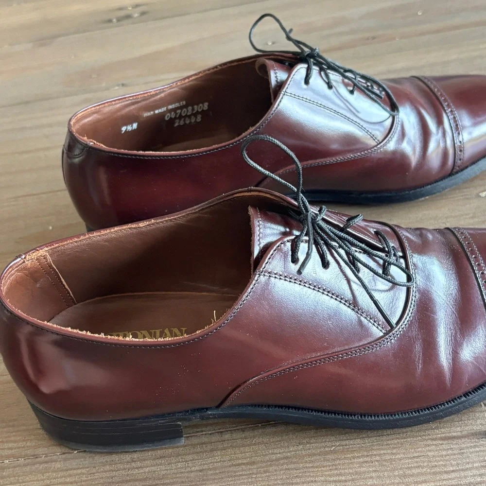 Bostonian Cap Toe Oxford Mens 9.5N Leather Classic Burgundy Made in USA Heritage